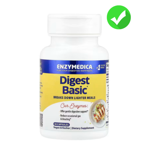 Enzymedica 엔자이메디카 다이제스트 베이직 효소 포뮬러 30 캡슐 셀룰라아제 락타아제 아밀라제 말타아제 프로테아제 포함