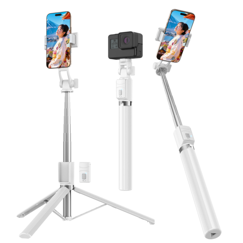 NICESUN 블루투스 휴대폰 삼각대 스마트폰/카메라/고프로 삼각대 셀카봉 170cm S8, 화이트