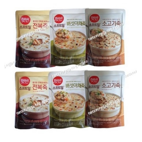 총 6개입/450g 비비고죽 전복2+버섯야채2+소고기2, 1세트
