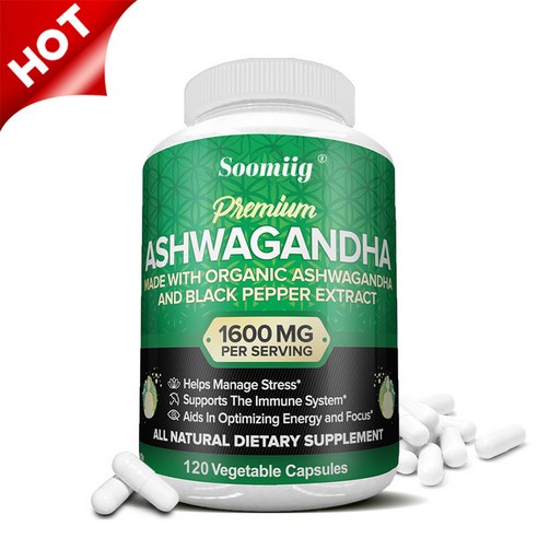 유기농 남아공 취가 채식 캡슐, 1600mg, 에너지 지원, 스트레스 해소, 수면 개선, 2개, 60회분