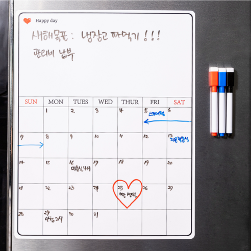 시옷시옷리빙 붙이는 냉장고 달력 자석 메모보드 스케줄 화이트 보드 판 캘린더, 1개