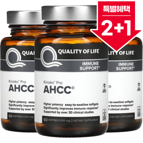 2+1 퀄리티 오브 라이프 AHCC RX 300mg 소프트젤 60정 / 해외직구 미국정품