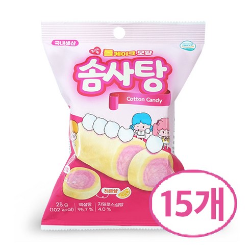 롤케이크모양솜사탕, 15개, 25g