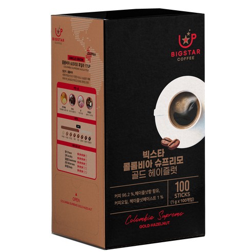 빅스타 콜롬비아 슈프리모 골드 헤이즐넛 100개입, 1g, 1개, 100개입