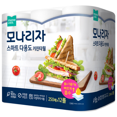 250매 대용량으로 넉넉한 사용, 주방 안팎 다용도 활용 가능. 초흡수 구조로 빠른 물기 제거, 반복 활용에도 형태 유지. - 1