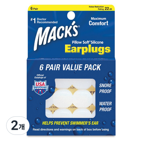 Macks 필로우소프트 수면 귀마개 흰색, 2개, 6쌍