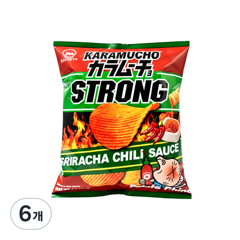 코이케야 카라무쵸 스트롱 스리라차 칠리소스 감자칩 일본 매운맛 과자, 54g, 6개