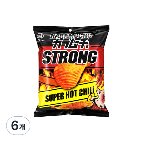 코이케야 카라무쵸 스트롱 슈퍼 핫칠리 감자칩 일본 매운 과자, 6개, 54g