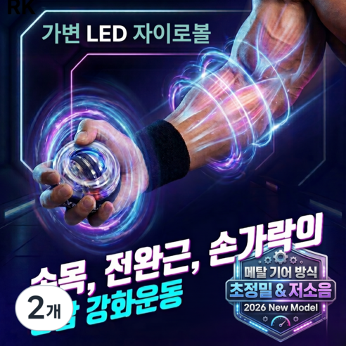 필 바이브 자이로볼 손목 전완근 악력강화 led 조명, 2개, 플래티넘 챌린지6