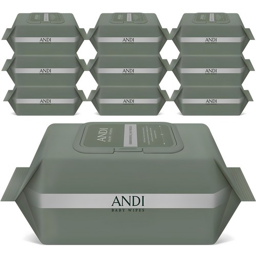 안디 시그니처 저자극 대용량 아기물티슈 캡형 50평량, 50g, 102개입, 10개