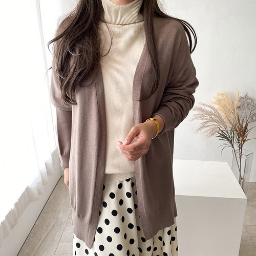 네모 여성용 데일리 오픈형 베이직 니트 가디건