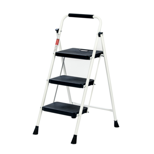 프리미엄 가정용 접이식 사다리, 3단, 화이트, 1개