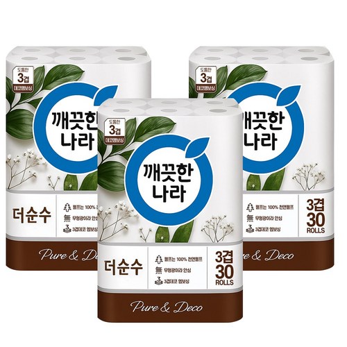 깨끗한나라 더순수 화장지 3겹 25m 30롤 3팩, 3개, 30롤, 25m