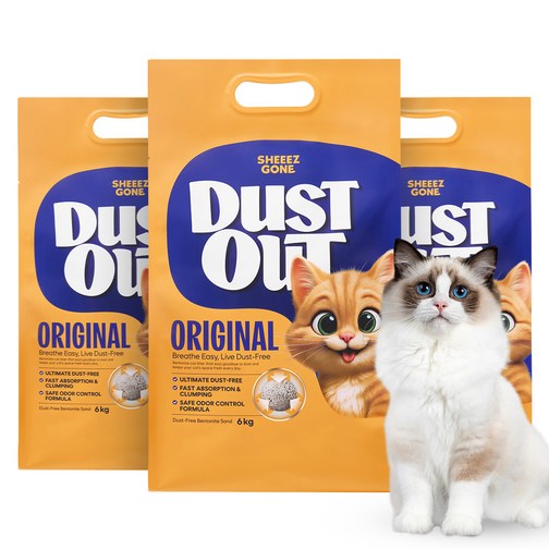 쉬즈곤 먼지아웃 벤토나이트 고양이 모래, 6kg, 3개, 무향