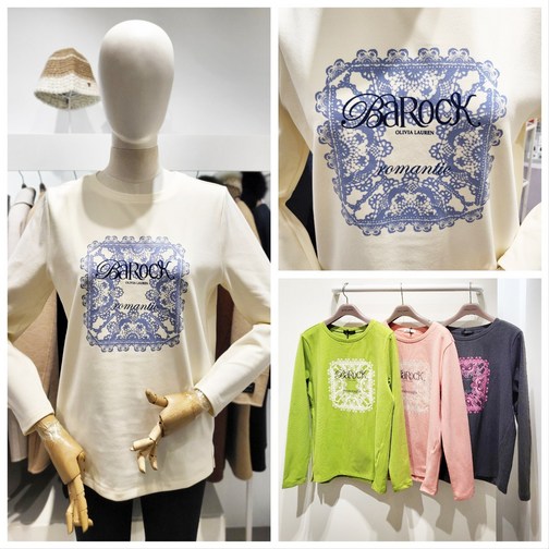 올리비아로렌 톡톡한 라운드넥 글리터 레터링 긴팔 티셔츠 nc청주점 vobal5s1171