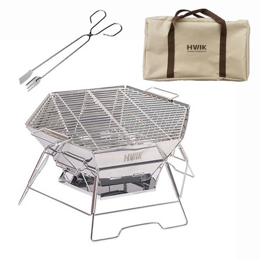휘케이 육각 캠핑 화로대 바베큐 그릴  가방  집게, 1세트