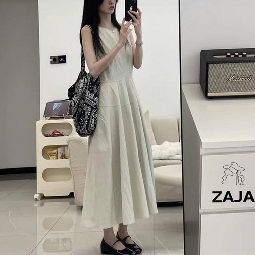 ZAJA 여름 루즈핏 민소매 롱원피스 비침없음 체형커버 포켓 캐주얼 무지 데일리 원피스