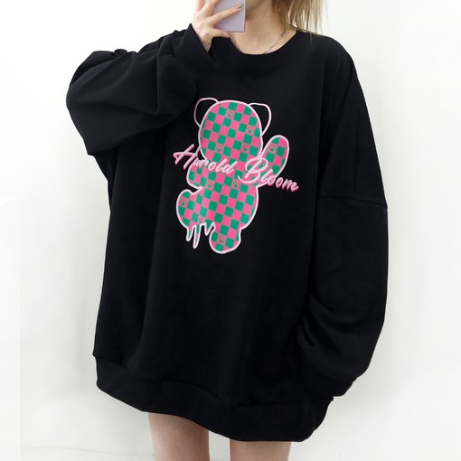 스위트핑크 체크베어 빅사이즈 맨투맨