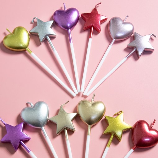 예쁜 생일초 별과 사랑 12개 세트, 하트 별 메탈릭 샴페인 색상 캔들 케이크 케익 촛불