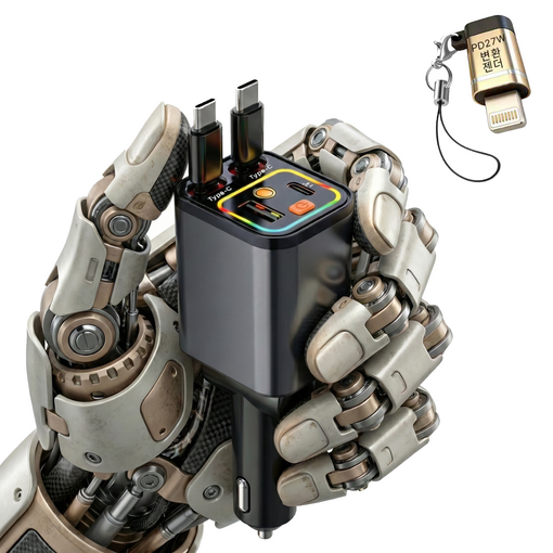 SUNRIVER 선리버 차량용 4세대 미니형 초고속 충전기 릴케이블 타입C 두개 PD한개 USB한개 총 4개 동시충전가능, 스타라이트 TypecTypec PD36W