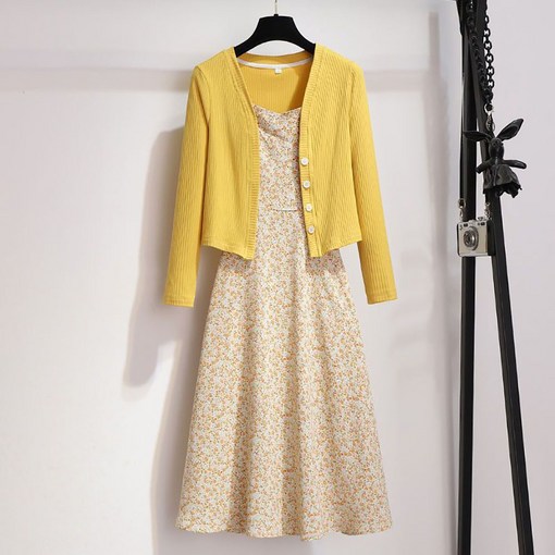 IWMAFT 여성 여름 플라워 나시 원피스 가디건 세트 슬림핏 체형커버 데일리룩 AH602