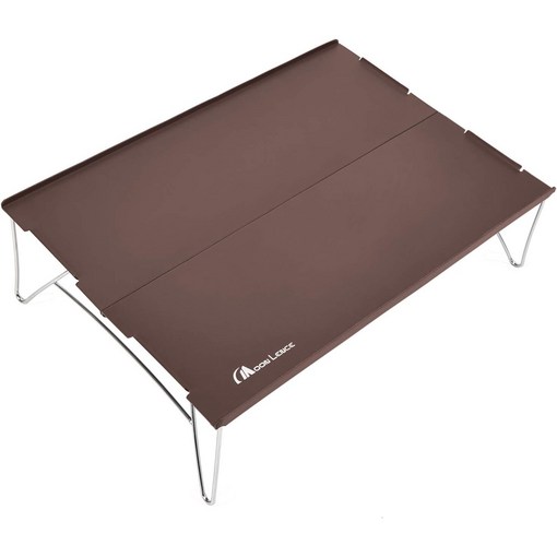 MOON LENCE 초경량 미니 캠핑 테이블 백패킹 접이식테이블 접이식 다용도 솔캠테이블 침대 캠핑 피크닉 파티 등산 차박 1인용 두랄루민 수납가방포함, 갈색