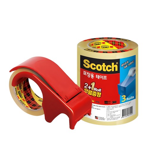 스카치 포장용 테이프 디스펜서 DP-300RD + 리필 3625V 48mm × 25m 3p 세트