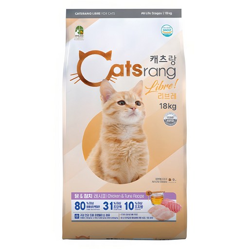 캐츠랑 전연령 고양이 리브레 건식사료 닭참치 18kg으로 사랑하는 고양이를 건강하게 키우세요