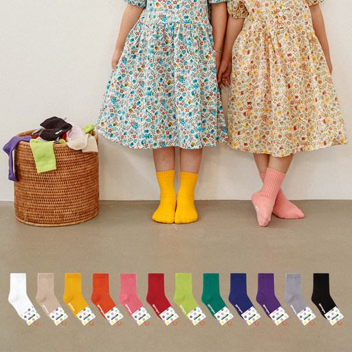 GGRN 아동용 베베 골지 무지 양말 12켤레 세트 따뜻하고 부드러운 아이의 필수 아이템