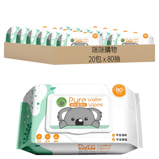 咪咪購物 純水濕紙巾 加大款 180 x 140mm 綠色 500g, 80抽, 20包