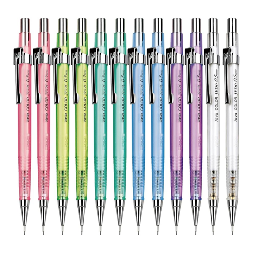 JAVAPEN 彩色透明殼自動鉛筆 0.5mm 多種顏色, 12支