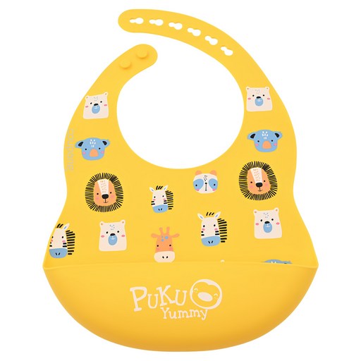 PUKU 藍色企鵝 Yummy矽膠圍兜, 非洲大草原, 1個, 1入