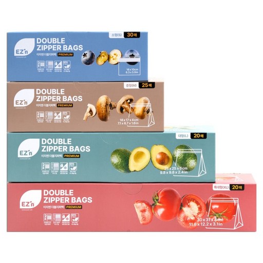 EZn이지엔 프리미엄 더블지퍼백 소형 30p + 중형 25p + 대형 20p + 특대형 20p 세트