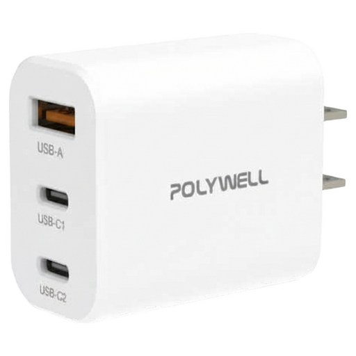 POLYWELL 寶利威爾 USB+雙Type-C 三孔快速充電器 30W PW15-T05-A055, 白色, 1個