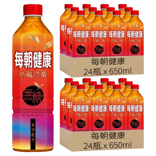 每朝健康 熟藏紅茶 無糖, 24入, 48瓶, 650ml