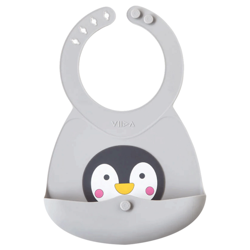 VIIDA Joy 便攜式矽膠圍兜, 艾凡企鵝 灰色, 1入, 1個