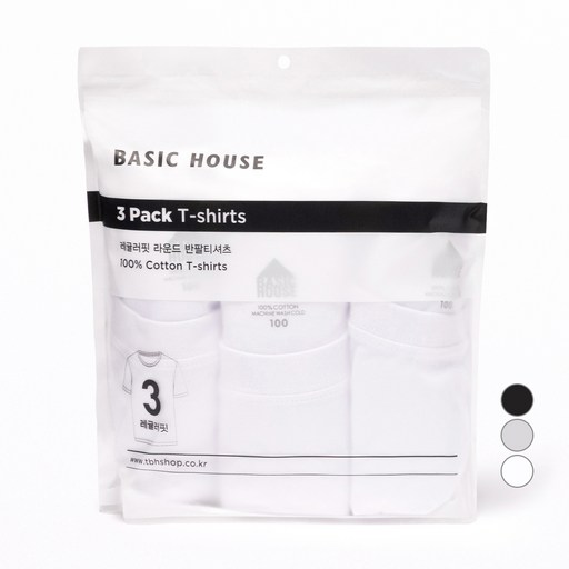 BASIC HOUSE 中性款純棉圓領短袖T恤組 HATS0101 3入, WH