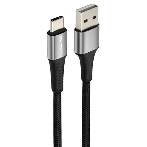 POLYWELL 寶利威爾 USB To Type-C 編織充電線 適用安卓手機 行動電源 PW15-W45-A345, 1m, 黑色, 1條
