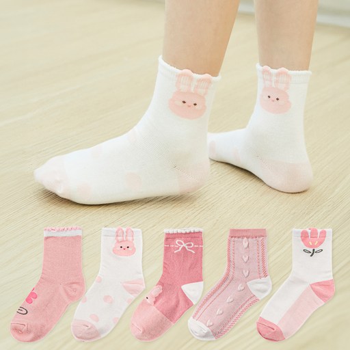 베이스알파에센셜 플라워 래빗 중목 양말 5켤레 세트