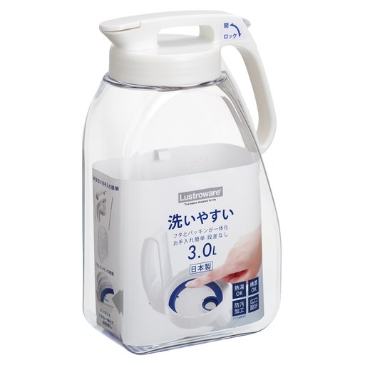 Lustroware 岩崎 密封防漏耐熱冷水壺, 透明色 + 白色, 1個, 3L