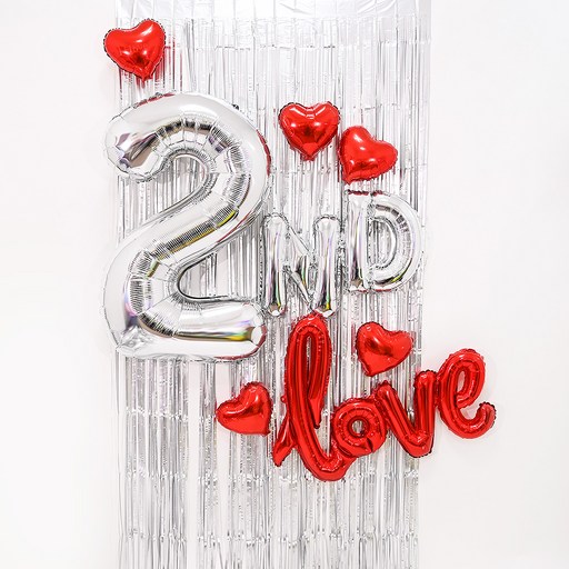 파티쇼 기념일 하트 러브 레드 풍선  커튼 세트 2nd 실버