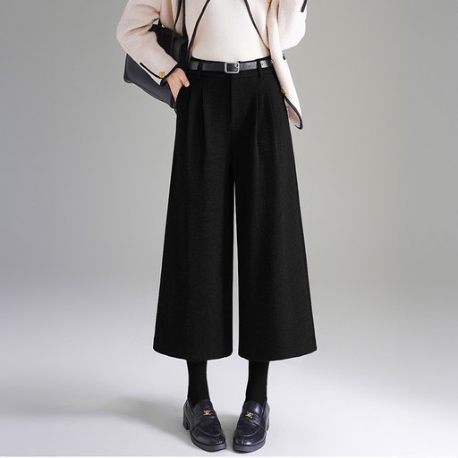 아뗄릭 여성용 헤링드 빅사이즈 모직 핀턱 와이드 8부 겨울 팬츠 11199