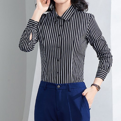 라라티나 여성용 아르 슬림핏 스트라이프 블라우스 정장 셔츠