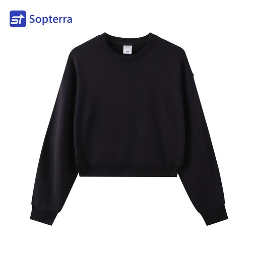 Sopterra 여성 오버핏 크롭 무지 맨투맨 면질 긴팔 티셔츠