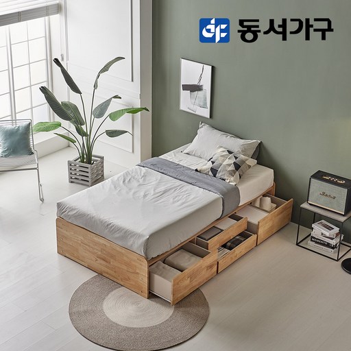 동서가구 포이즌 원목 4서랍 침대+독립스프링 매트 SS DBC226, 내추럴