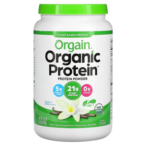 Orgain, Organic Protein 파우더, 식물성, 바닐라빈, 920g(2.03lbs), 9202.03정