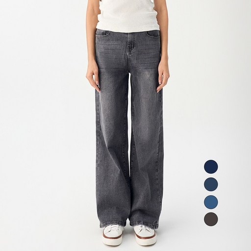 엘블로썸 여성 숏,기본,롱 스판 와이드 허리편한 히든밴드 청바지 3단기장