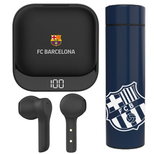 FC바르셀로나 무선 블루투스 5.1 이어폰 + 온도표시 텀블러, 블랙