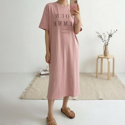 데일리앤 페이븐 라운드 박시 면 반팔 롱 원피스 홈웨어 꾸안꾸 등하원 마실룩