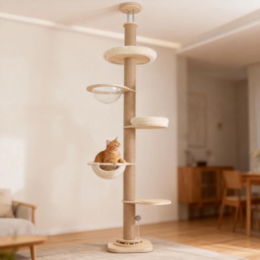 MILALOUIS 대형 원목 냥이 놀이터 고양이 집사 장난감 캣폴 다기능 고양이 캣타워 클라이밍 놀이터 우주 매트깃털장난감 증정, 1개, TTC01